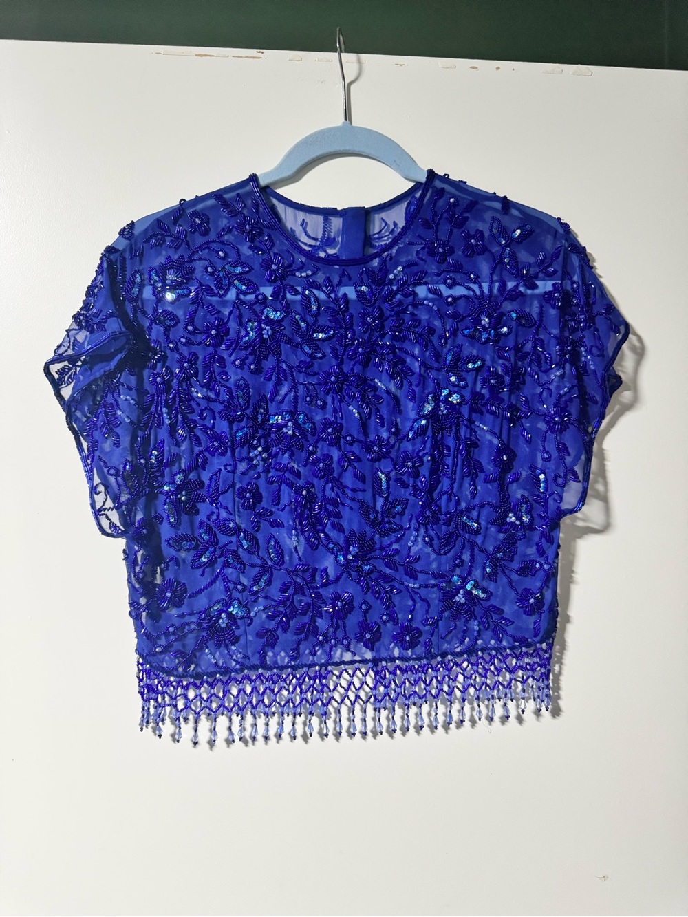 Beaded Embroidered Crop Top - Royal Blue